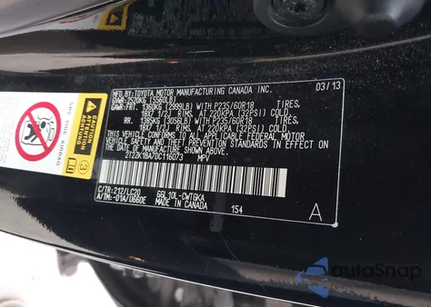 2013 Lexus Rx 350 from USA, damaged, VIN 2T2ZK1BA7DC116073